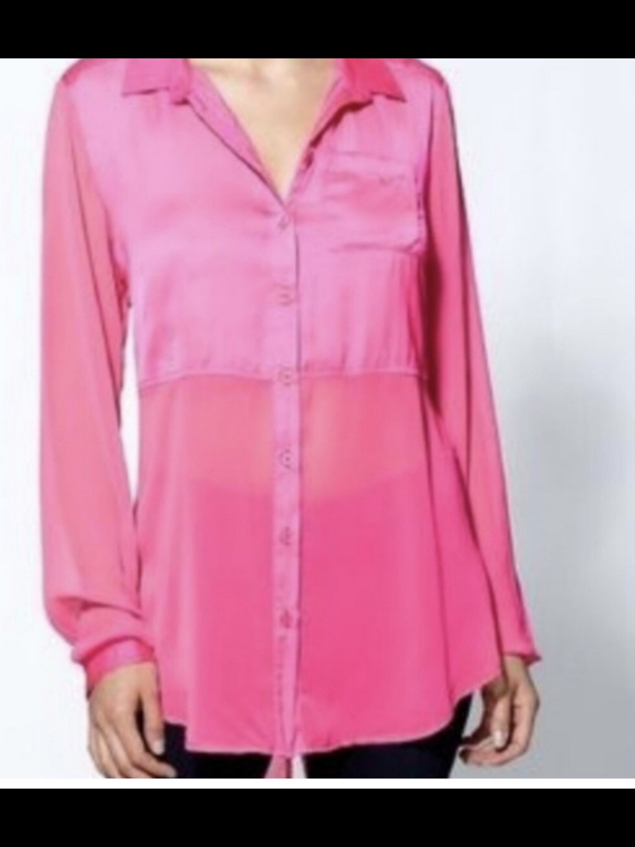 Free People Hot Pink Sheer Oversized Button-Down Festival Rave Blouse